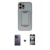 MARSİLYAN™- iPhone 12 Pro Kılıf Kozmos Minimal Prime - Siyah 34D Hayalet Izgaralı Cam + Neon Fosforlu Kamera Lens - MI