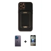 MARSİLYAN™- iPhone 12 Pro Kılıf Kozmos Minimal Prime - Siyah 34D Hayalet Izgaralı Cam + Neon Fosforlu Kamera Lens - MI