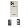 MARSİLYAN™- iPhone 12 Pro Kılıf Kozmos Minimal Prime - Siyah 34D Hayalet Izgaralı Cam + Neon Fosforlu Kamera Lens - MI
