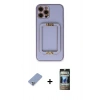 MARSİLYAN™- iPhone 12 Pro Kılıf Kozmos Minimal Prime - Siyah 34D Hayalet Izgaralı Cam + Metal Kamera Lens Koruma Cam - KUYL