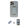 MARSİLYAN™- iPhone 12 Pro Kılıf Kozmos Minimal Prime - Siyah 34D Hayalet Izgaralı Cam + Metal Kamera Lens Koruma Cam - KUYL