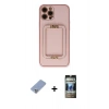 MARSİLYAN™- iPhone 12 Pro Kılıf Kozmos Minimal Prime - Siyah 34D Hayalet Izgaralı Cam + Metal Kamera Lens Koruma Cam - KUYL
