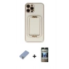MARSİLYAN™- iPhone 12 Pro Kılıf Kozmos Minimal Prime - Siyah 34D Hayalet Izgaralı Cam + Metal Kamera Lens Koruma Cam - KUYL