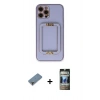 MARSİLYAN™- iPhone 12 Pro Kılıf Kozmos Minimal Prime - Siyah 34D Hayalet Izgaralı Cam + Metal Kamera Lens Koruma Cam - MR