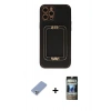 MARSİLYAN™- iPhone 12 Pro Kılıf Kozmos Minimal Prime - Siyah 34D Hayalet Izgaralı Cam + Metal Kamera Lens Koruma Cam - KUYL