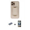 MARSİLYAN™- iPhone 12 Pro Kılıf Kozmos Minimal Prime - Siyah 34D Hayalet Izgaralı Cam + Renkli Kamera Lens Koruma Cam - YL