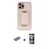 MARSİLYAN™- iPhone 12 Pro Kılıf Kozmos Minimal Prime - Siyah 34D Hayalet Izgaralı Cam + Renkli Kamera Lens Koruma Cam - YL