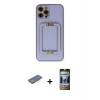 MARSİLYAN™- iPhone 12 Pro Kılıf Kozmos Minimal Prime - Siyah 34D Hayalet Izgaralı Cam + Renkli Kamera Lens Koruma Cam - YL