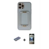 MARSİLYAN™- iPhone 12 Pro Kılıf Kozmos Minimal Prime - Siyah 34D Hayalet Izgaralı Cam + Renkli Kamera Lens Koruma Cam - YL