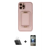 MARSİLYAN™- iPhone 12 Pro Kılıf Kozmos Minimal Prime - Siyah 34D Hayalet Izgaralı Cam + Kamera Lens Koruma Cam - SF