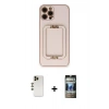 MARSİLYAN™- iPhone 12 Pro Kılıf Kozmos Minimal Prime - Siyah 34D Hayalet Izgaralı Cam + Shine Kamera Lens - GD