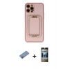 MARSİLYAN™- iPhone 12 Pro Kılıf Kozmos Minimal Prime - Siyah 34D Hayalet Izgaralı Cam + Shine Kamera Lens Koruma Cam - PE