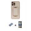 MARSİLYAN™- iPhone 12 Pro Kılıf Kozmos Minimal Prime - Siyah 34D Hayalet Izgaralı Cam + Shine Kamera Lens Koruma Cam - PE