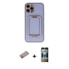 MARSİLYAN™- iPhone 12 Pro Kılıf Kozmos Minimal Prime - Siyah 34D Hayalet Izgaralı Cam + Shine Kamera Lens Koruma Cam - SABE