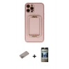MARSİLYAN™- iPhone 12 Pro Kılıf Kozmos Minimal Prime - Siyah 34D Hayalet Izgaralı Cam + Shine Kamera Lens Koruma Cam - SABE