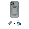 MARSİLYAN™- iPhone 12 Pro Kılıf Kozmos Minimal Prime - Siyah 3D Antistatik Cam Ekran Koruyucu + Metal Kamera Lens Koruma Cam - GS