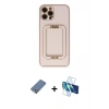 MARSİLYAN™- iPhone 12 Pro Kılıf Kozmos Minimal Prime - Siyah 3D Antistatik Cam Ekran Koruyucu + Metal Kamera Lens Koruma Cam - AKYL