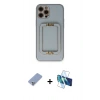 MARSİLYAN™- iPhone 12 Pro Kılıf Kozmos Minimal Prime - Siyah 3D Antistatik Cam Ekran Koruyucu + Metal Kamera Lens Koruma Cam - KUYL
