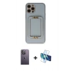 MARSİLYAN™- iPhone 12 Pro Kılıf Kozmos Minimal Prime - Siyah 3D Antistatik Cam Ekran Koruyucu + Neon Fosforlu Kamera Lens - BZ