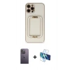 MARSİLYAN™- iPhone 12 Pro Kılıf Kozmos Minimal Prime - Siyah 3D Antistatik Cam Ekran Koruyucu + Neon Fosforlu Kamera Lens - BZ