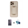 MARSİLYAN™- iPhone 12 Pro Kılıf Kozmos Minimal Prime - Siyah 3D Antistatik Cam Ekran Koruyucu + Neon Fosforlu Kamera Lens - BZ