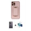 MARSİLYAN™- iPhone 12 Pro Kılıf Kozmos Minimal Prime - Siyah 3D Antistatik Cam Ekran Koruyucu + Neon Fosforlu Kamera Lens - BZ