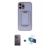 MARSİLYAN™- iPhone 12 Pro Kılıf Kozmos Minimal Prime - Siyah 3D Antistatik Cam Ekran Koruyucu + Neon Fosforlu Kamera Lens - BZ