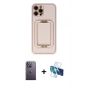MARSİLYAN™- iPhone 12 Pro Kılıf Kozmos Minimal Prime - Siyah 3D Antistatik Cam Ekran Koruyucu + Neon Fosforlu Kamera Lens - BZ