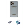 MARSİLYAN™- iPhone 12 Pro Kılıf Kozmos Minimal Prime - Siyah 3D Antistatik Cam Ekran Koruyucu + Renkli Kamera Lens Koruma Cam - PE