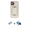 MARSİLYAN™- iPhone 12 Pro Kılıf Kozmos Minimal Prime - Siyah 3D Antistatik Cam Ekran Koruyucu + Shine Kamera Lens Koruma Cam - MI