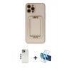 MARSİLYAN™- iPhone 12 Pro Kılıf Kozmos Minimal Prime - Siyah 3D Antistatik Cam Ekran Koruyucu + Shine Kamera Lens - MI