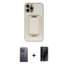 MARSİLYAN™- iPhone 12 Pro Kılıf Kozmos Minimal Prime - Siyah 3D Antistatik Hayalet Cam Ekran Koruyucu + Neon Fosforlu Kamera Lens - BZ