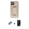 MARSİLYAN™- iPhone 12 Pro Kılıf Kozmos Minimal Prime - Siyah 3D Antistatik Hayalet Cam Ekran Koruyucu + Metal Kamera Lens Koruma Cam - GS