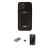 MARSİLYAN™- iPhone 12 Pro Kılıf Kozmos Minimal Prime - Siyah 3D Antistatik Hayalet Cam Ekran Koruyucu + Renkli Kamera Lens Koruma Cam - SI