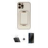 MARSİLYAN™- iPhone 12 Pro Kılıf Kozmos Minimal Prime - Siyah 3D Antistatik Hayalet Cam Ekran Koruyucu + Kamera Lens Koruma Cam - SF