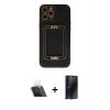 MARSİLYAN™- iPhone 12 Pro Kılıf Kozmos Minimal Prime - Siyah 3D Antistatik Hayalet Cam Ekran Koruyucu + Kamera Lens Koruma Cam - SF