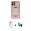 MARSİLYAN™- iPhone 12 Pro Kılıf Kozmos Minimal Prime - Siyah 3D Antistatik Seramik Nano Ekran Koruyucu + Shine Kamera Lens - GS
