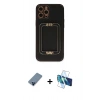 MARSİLYAN™- iPhone 12 Pro Kılıf Kozmos Minimal Prime - Siyah 3D Antistatik Seramik Nano Ekran Koruyucu + Metal Kamera Lens Koruma Cam - MI