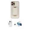 MARSİLYAN™- iPhone 12 Pro Kılıf Kozmos Minimal Prime - Siyah 3D Antistatik Seramik Nano Ekran Koruyucu + Shine Kamera Lens - GD