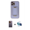 MARSİLYAN™- iPhone 12 Pro Kılıf Kozmos Minimal Prime - Siyah 3D Antistatik Seramik Nano Ekran Koruyucu + Neon Fosforlu Kamera Lens - SI
