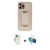 MARSİLYAN™- iPhone 12 Pro Kılıf Kozmos Minimal Prime - Siyah 3D Antistatik Seramik Nano Ekran Koruyucu + Shine Kamera Lens - GD