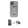 MARSİLYAN™- iPhone 12 Pro Kılıf Kozmos Minimal Prime - Siyah 3D Antistatik Seramik Nano Ekran Koruyucu + Neon Fosforlu Kamera Lens - SI