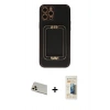 MARSİLYAN™- iPhone 12 Pro Kılıf Kozmos Minimal Prime - Siyah 6D Mat Seramik Hayalet Nano Ekran Koruyucu + Gold Rainbow Kamera Lens Koruma Cam