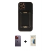 MARSİLYAN™- iPhone 12 Pro Kılıf Kozmos Minimal Prime - Siyah 6D Mat Seramik Hayalet Nano Ekran Koruyucu + Neon Fosforlu Kamera Lens - TU