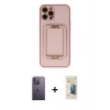 MARSİLYAN™- iPhone 12 Pro Kılıf Kozmos Minimal Prime - Siyah 6D Mat Seramik Hayalet Nano Ekran Koruyucu + Neon Fosforlu Kamera Lens - BZ