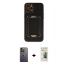 MARSİLYAN™- iPhone 12 Pro Kılıf Kozmos Minimal Prime - Siyah 6D Mat Seramik Hayalet Nano Ekran Koruyucu + Neon Fosforlu Kamera Lens - YL