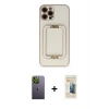MARSİLYAN™- iPhone 12 Pro Kılıf Kozmos Minimal Prime - Siyah 6D Mat Seramik Hayalet Nano Ekran Koruyucu + Neon Fosforlu Kamera Lens - YL