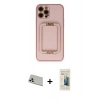 MARSİLYAN™- iPhone 12 Pro Kılıf Kozmos Minimal Prime - Siyah 6D Mat Seramik Hayalet Nano Ekran Koruyucu + Gold Rainbow Kamera Lens Koruma Cam