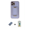 MARSİLYAN™- iPhone 12 Pro Kılıf Kozmos Minimal Prime - Siyah Polymer Nano Ekran Koruyucu + Açık Yeşil Metal Kamera Lens Koruma Cam
