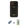 MARSİLYAN™- iPhone 12 Pro Kılıf Kozmos Minimal Prime - Siyah Polymer Nano Ekran Koruyucu + Açık Yeşil Metal Kamera Lens Koruma Cam